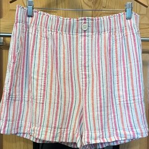 LOFT Pink and White Linen Blend Sherbet Striped Women's Bermuda Shorts Sz L
